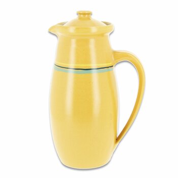 EM Keramik-Krug mit Deckel gelb mit farbigen Streifen 1,2 - 1,5 l