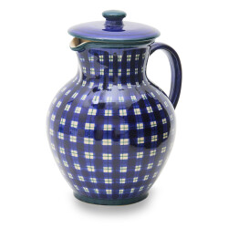 EM Keramik Krug 1,3 -1,5 Liter ohne Deckel blau kariert