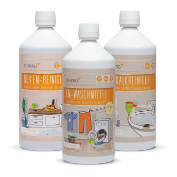 EM-Reinigerset - Der EM-Reiniger Allzweckreiniger, Waschmittel (Citrus) und Kalkreiniger je 1 Liter